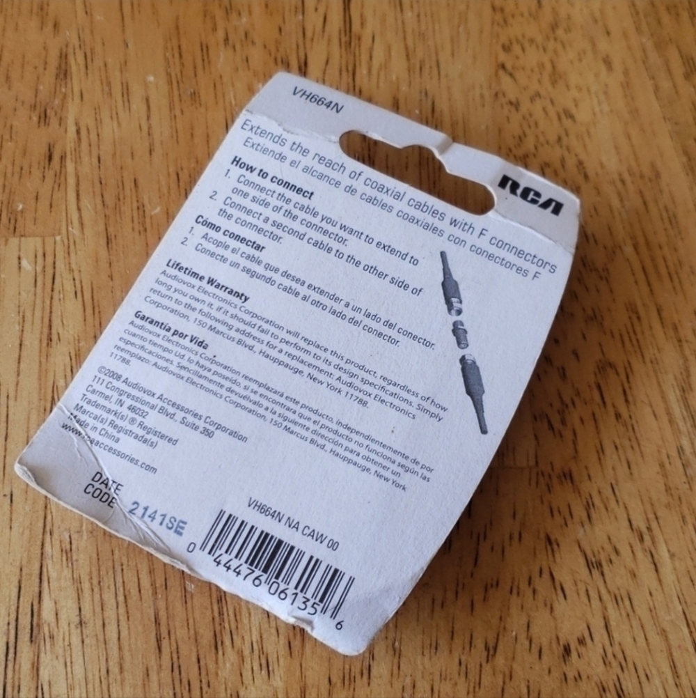 RCA Coaxe Cable In Line F Connector 4 In Package New - Picture 3 of 5